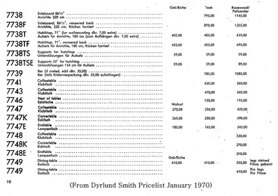 From Dyrlund Smith Pricelist January 1970: Dyrlund Bar 7739, 1968-1970 in bangkok teak or rio rosewood (palisander).