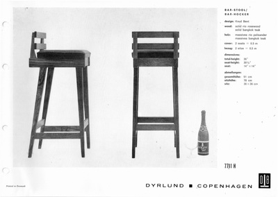 Dyrlund Bar-stool / Bar-hocker 77/11 H designed by Knud Bent, 1968-1970. Solid rio rosewood / solid bangkok teak. Massives rio palisander / massives bangkok teak.