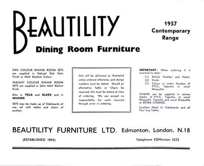 Beautility Dining Room Furniture 1957 Contemporary Range catalog first front end page.