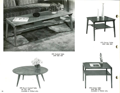 Coffee, cocktail, and corner tables designed by John Van Koert for Drexel Profile, January 1960.