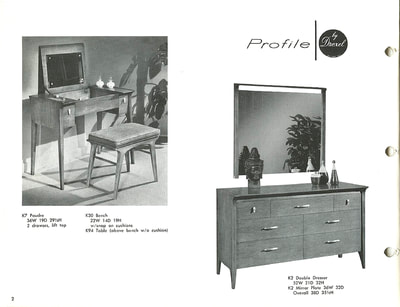Vanity, bench, double dresser, and mirror designed by John Van Koert for Drexel Profile, January 1960.