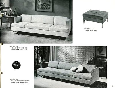 Sofas and ottoman designed by John Van Koert for Upholstery by Drexel Profile, January 1960.