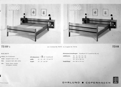 Dyrlund beds designed by Kai Kristiansen as offered in the 1968 to 1970 catalog in Bangkok Teak and Oak woods.