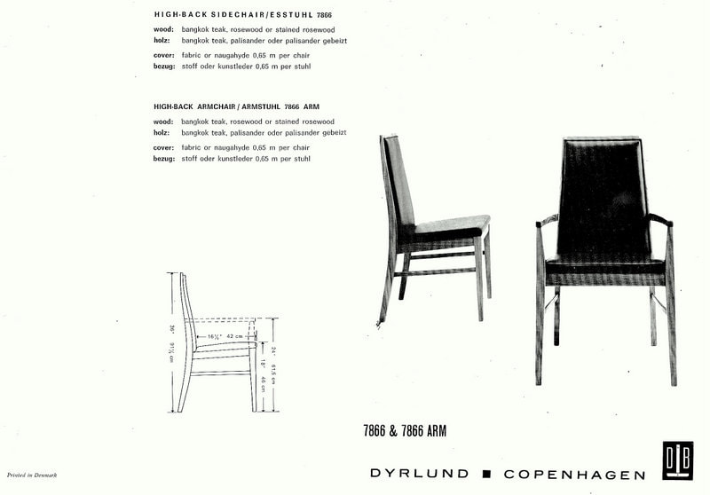 Dyrlund-Smith, Copenhagen, high backed chairs #7866 pictured in 1968-1970 catalogue.