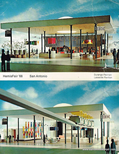 Postcard from HemisFair '68 in San Antonio showing the Durango and Lakeside Pavilions.