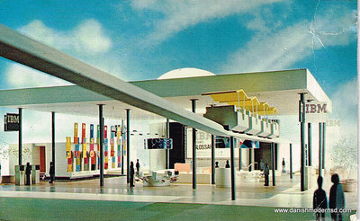 Postcard photo of the Lakeside Pavilion with PeopleMover at HemisFair '68 in San Antonio.